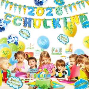 Dinosaur themed school introduction decoration set with blue and green balloons