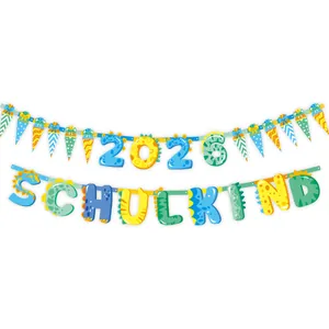 Dinosaur themed Schulkind 2026 party banner set for boys back to school celebration