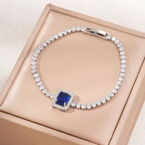 Luxury Copper Rhinestone Tennis Bracelet For Women Elegant Geometric Rectangle Halo Inlaid Fashion Jewelry Party Wedding Gift