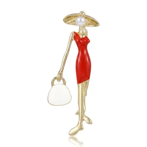 Vintage Elegante Damenfigur Brosche Legierung Emaille Tropföl Künstliche Perlenimitat Anstecknadel Mode Französischer Stil Damen Schmuck Zubehör
