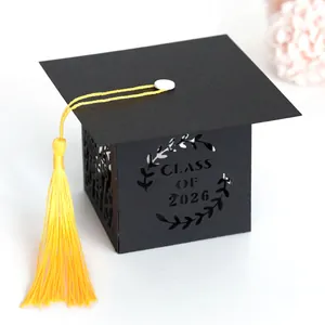 Class of 2026 graduation cap gift box with black paper card and yellow silk tassel