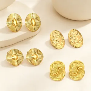 Vintage Stainless Steel Stud Earrings Wave Ripple Texture Geometric Irregular Square Oval Shape With Stainless Steel Earring Post