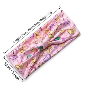 Pink elastic sports headband with princess pattern for yoga and running fitness