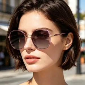 Polarized Square Sunglasses Women Fashion UV400 Protection TR Metal Polygon Frame Outdoor Fishing Driving Eyewear