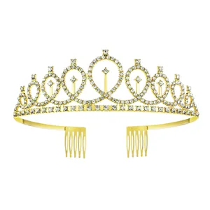 Elegant gold tiara for birthday parties featuring clear rhinestones and built-in side combs