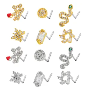18K gold plated copper nose stud set featuring animal and geometric zircon designs