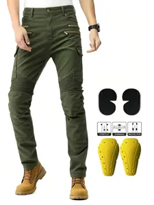 Olive green slim motorcycle riding jeans with protective pads and flexible shirring zones