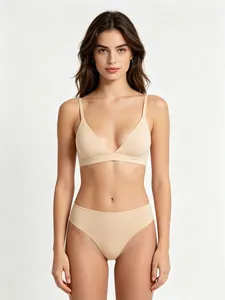 Front view of seamless nude lingerie set featuring a V-neck bralette and matching briefs