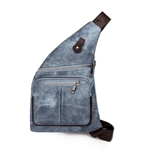 Sac de Poitrine Rétro en Cuir PU pour Hommes Femmes Imperméable Sac Bandoulière de Voyage Multi Poches Décontracté