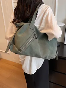 Women Large Capacity PU Leather Tote Bag Vintage Frosted Shoulder Bag Crossbody Handbag Adjustable Strap Commuter Bag