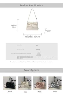 Detailed dimension chart and color options for the large minimalist soft PU leather shoulder bag