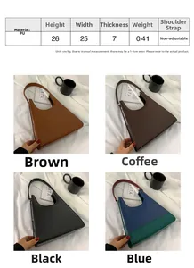 Tableau des tailles détaillé et vue multicolore des sacs hobo vintage en cuir PU minimaliste