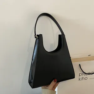 Sac Sous le Bras en Cuir PU Rétro pour Femmes Sac Hobo Géométrique Minimaliste Mode Coutures Patchwork Sac à Main Épaule