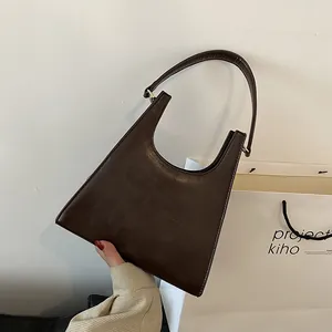 Sac à main vintage en cuir PU marron foncé au design géométrique minimaliste élégant