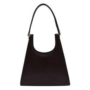 Sac sous le bras trapézoïdal marron foncé rétro avec finition en cuir pour femmes