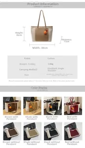 Detailed size chart and color options for the large capacity canvas tote bag