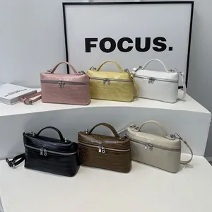 Borsa a Scatola con Motivo Coccodrillo Moda Donna in Pelle PU Borsa a Tracolla Minimalista Doppia Cerniera Manico Superiore
