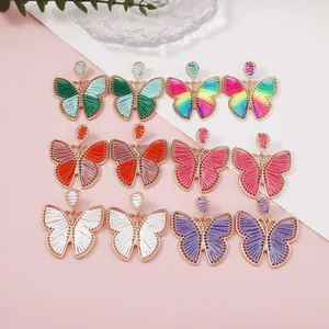 Pendientes Colgantes de Mariposa Tejidos a Mano de Aleación de Zinc Alas Coloridas Joyería de Estilo Dulce Para Mujer