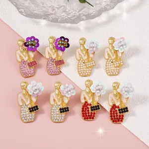 Orecchini a Bottone Creativi a Forma di Donna Placcati in Oro Lega Strass Perla Fiore Silhouette Posteriore Orecchini per Donna Gioielli per Vacanze