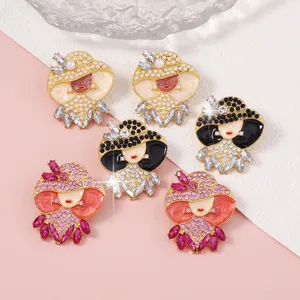 Orecchini Pendenti Donna Vintage Con Cappello Lega Smalto Strass Perla Artificial Personaggio Elegante Per Donna Gioielli da Festa
