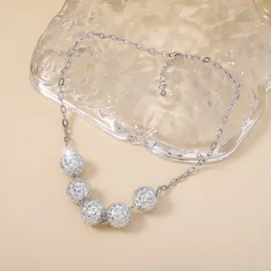 Silver disco ball pendant necklace with five shimmering mirror beads and adjustable chain