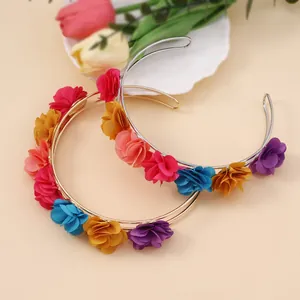 Handmade floral double-layer U-shaped headband with colorful fabric flowers