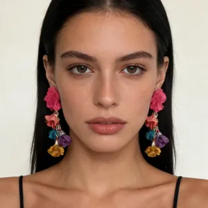 Boho Stoff Blume Ohrhänger Für Damen Ethnisch Urlaub Stil Mehrlagige Floral Blütenblatt Tropfen Ohrringe Sommer Schmuck
