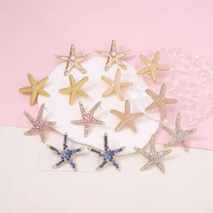 Fashion Beach Vacation Starfish Shell Stud Earrings Gold Alloy Rhinestone Faux Artificial Pearl Jewelry For Women Summer Travel