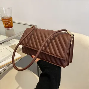 Women Fashion PU Leather Quilted Underarm Bag Solid Color Flap Square Shoulder Bag For Daily Street Casual Crossbody Bag