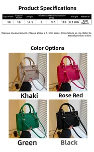Detaillierte Größentabelle für minimalistische Handtaschen aus Filz in mehreren Farben