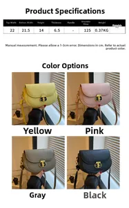 Detailed dimensions and color options for the solid color PU leather saddle bag