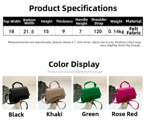 Detailed size specifications for the crocodile-patterned felt crossbody bag with dimensions