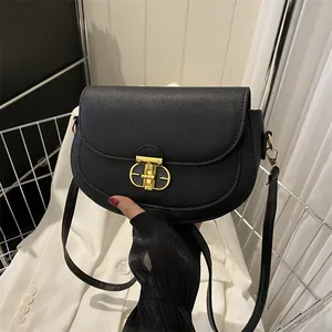 Women Fashion PU Leather Saddle Bag Solid Color Shoulder Crossbody Bag With Gold Metal Lock Minimalist Handbag For Women