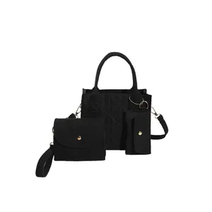 Ensemble 3 pièces de sacs en feutre noir avec cabas matelassé, sac bandoulière et pochette