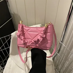 Damen Gesteppt Umhängetasche PU Geometrische Textur Geraffter Griff Mode Unterarmtasche Casual Täglich