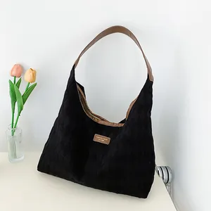 Sac Cabas pour Femme en Tissu à Motif Losanges Matelassé Sac à Bandoulière Grande Capacité Avec Sangle en Cuir PU Minimaliste