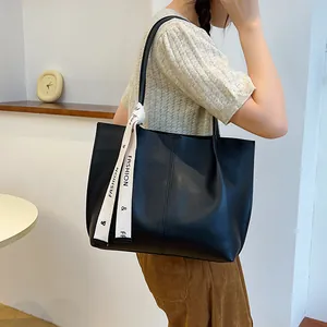 Vintage black tote bag with white printed scarf handle for women stylish daily commute