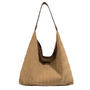 Sac hobo kaki à motif matelassé en losanges avec grande capacité pour le quotidien