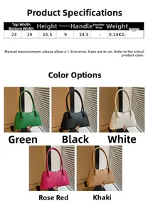 Tableau des tailles avec dimensions et couleurs pour le sac à épaule en similicuir chic