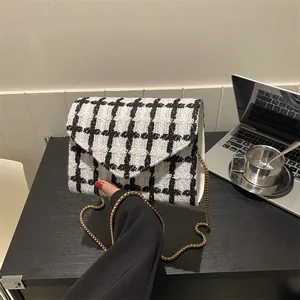 Bolso de Hombro de Tweed con Cuadros para Mujer Elegante Vintage Bolso Bandolera Cuadrado Pequeño con Cierre Magnético Diseño de Nicho
