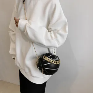 Fashionable basketball-shaped crossbody bag with gold chain strap for women