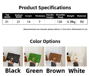 Detailed size specifications and color selection for this minimalist PU leather square bag