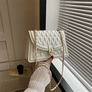 Women Fashion Rhomboid Quilted Shoulder Bag PU Leather Small Square Bag Golden Chain Strap Flap Crossbody Handbag