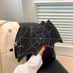 Halloween Bat Shaped PU Leather Crossbody Bag With Spider Web Stitching Gothic Party Shoulder Bag For Women Fashion Gift