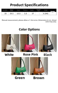 Detailed size chart and dimensions for the bow knot faux leather shoulder underarm bag