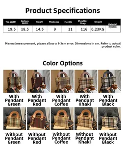 Detailed size chart and multi-color options for houndstooth crossbody bag