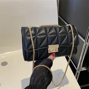 Sac à Bandoulière Matelassé pour Femmes Cuir PU Losange Sac à Main à Chaîne Avec Fermoir en Métal Doré Carré Quotidien
