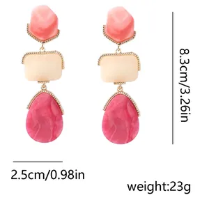 Three-layer bohemian resin drop earrings with marble texture and size dimensions