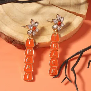 Halloween Trick Or Treat Alloy Dangle Earrings Orange Enamel Flower Stud With Rhinestone Festive Party Jewelry For Women