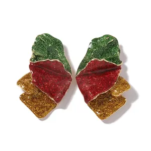 Kerstmis bladoorbellen met groene rode en gouden glitters voor dames mode stijl